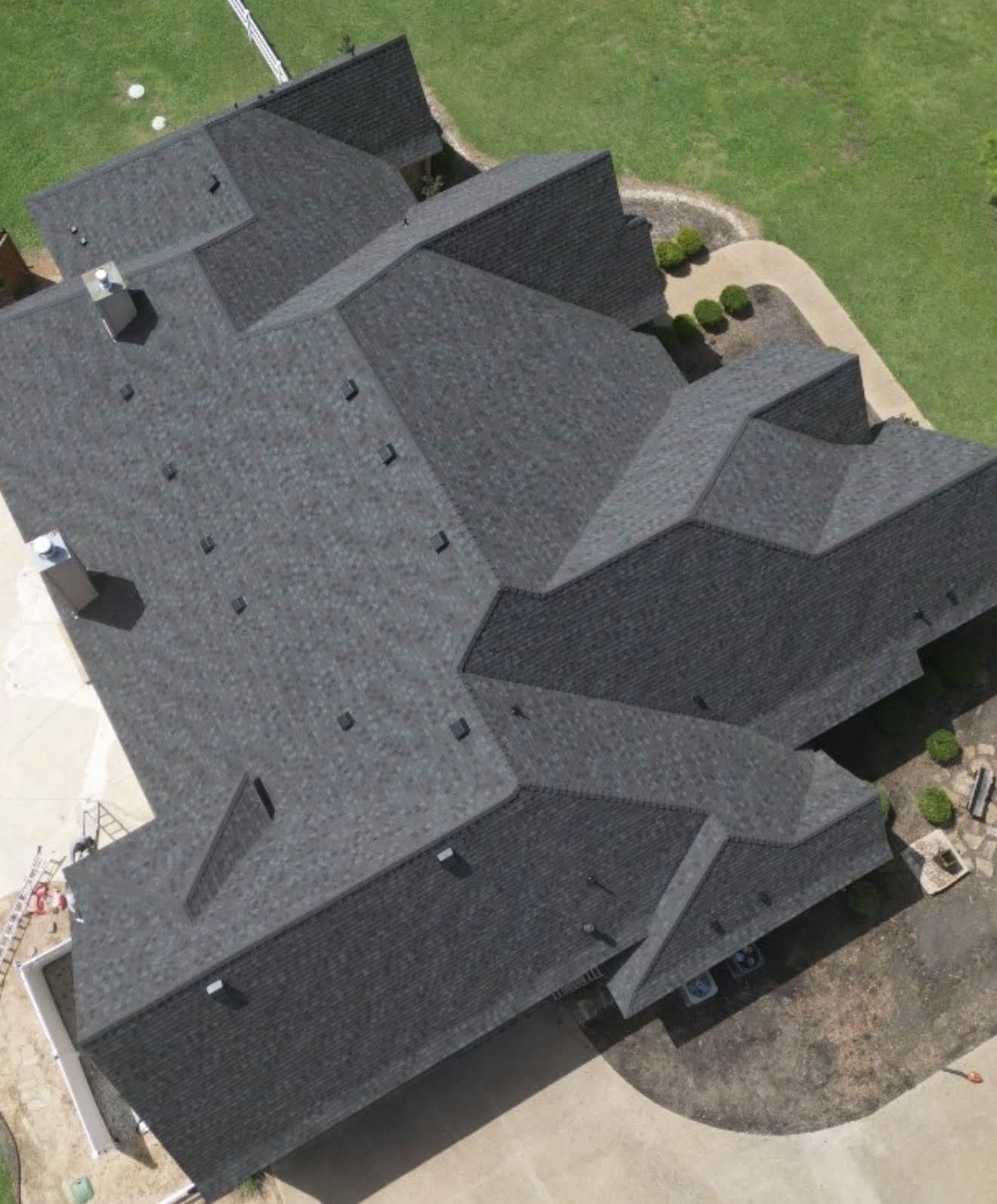 Aerial view of completed shingle roof replacement by Omnix Construction, Santa Ana, CA